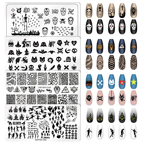 Набор от Пластини За Печат на ноктите на Хелоуин, 4шт, Шаблони, Матрици за дизайн на ноктите с Преминаването Черепа, Набор от шаблони