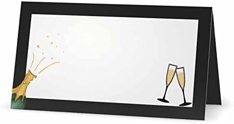 Бутилка шампанско и чаши върху черен картон за настаняване в СТИЛ ПАЛАТКИ - ОПАКОВКА от 10 броя - Бяла Е предната част
