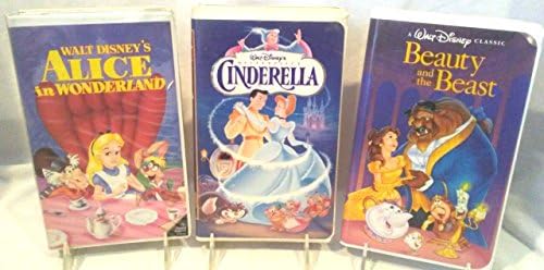 Серия от 3 семейни развлекателни клипове на Дисни ~ Красавицата и звяра VHS, Пепеляшка, VHS, Алиса в Страната на чудесата VHS
