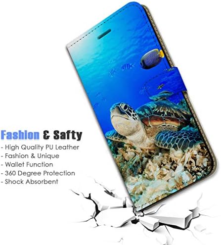 за Samsung S23 +, за Samsung Galaxy S23 Plus, Дизайнерски Калъф-портфейл с панти капак за телефон, A23202 Синя морска Костенурка