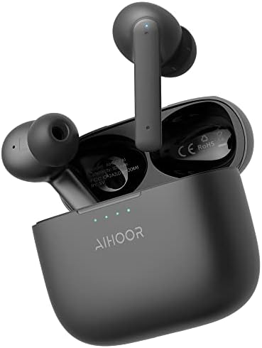 Безжични слушалки AIHOOR True, ушите с активно шумопотискане и със зарядно, калъф, Bluetooth 5.0, Слушалки с вграден микрофон,