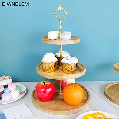DIWNELEM 3-Нива Дървена Поставка за Кифли, Поставка за торта, Кула Тестени изделия, Дървен Сервировочный Тава, Кула за Десерти,