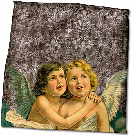 3dRose Sven Herkenrath Love - Два Ангела на любовта на Черен фон с цветен модел - Кърпи (twl-240221-3)