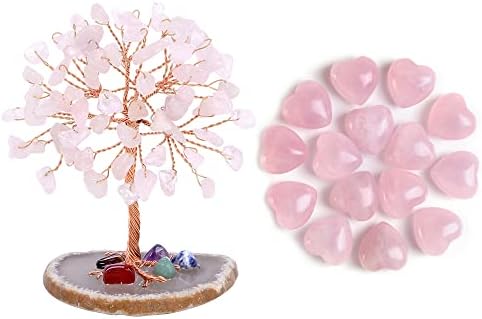 Комплект Топ Plaza - 2 предмет: Лечебни кристали от розов кварц, Тел, увита в парче естествен Ахат, Основни камъни от Дърво