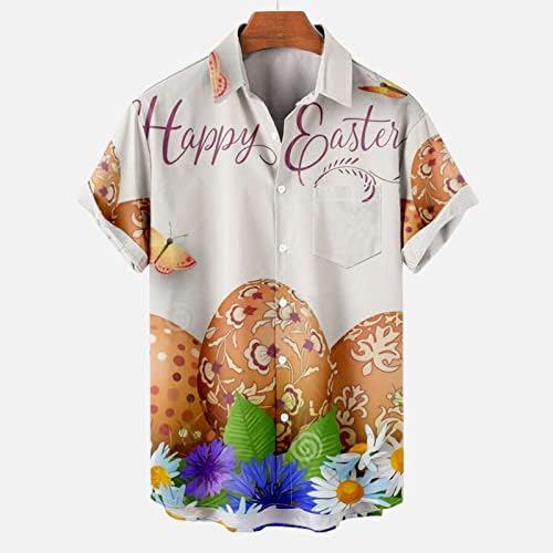 По-големи Размери, Тениска с Надпис Happy Easter, Мъжки Тениски с Къс Ръкав и Ревери, Свободни Ежедневни Тениски с Копчета за Почивка