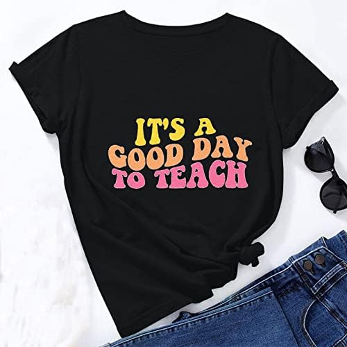 MRGIINRI Teach Тениска за Жени, Летни Сладки Графични Върхове, Подаръци За Учителите, Тениски, Ежедневни Блузи с Къс Ръкав и Кръгло Деколте,
