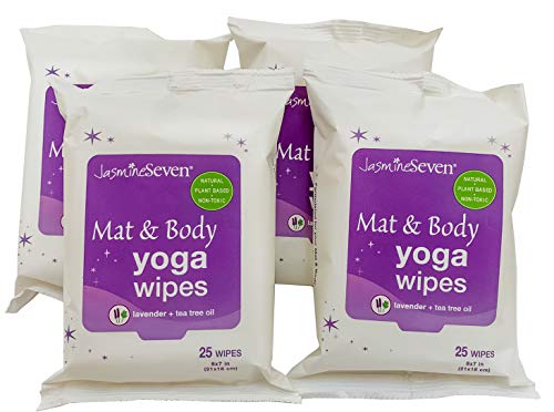 Кърпички за подложка за йога и масаж – Натурална лавандула и чаено дърво – Комплект от 4 (25 кърпички в опаковка) = 100 кърпички - от Жасмин Seven – за дома, студио, фитнес ?
