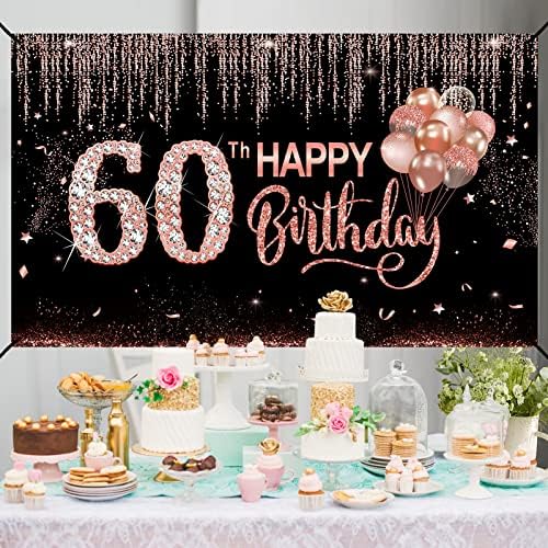 Украса за Банери с 60-годишнината на жените, Розово Злато, 60-Годишният Фон за Рожден Ден, Знак за Партита, Голям Фон за Фотосесия с Шестнадцатилетием,