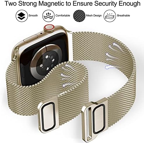 Магнитен каишка Geoumy, съвместим с Apple Watch 38 мм 40 мм 41 мм 42 мм 44 мм 45 мм на 49 мм, Мрежест миланската каишка от неръждаема