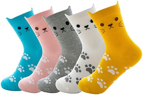 Дамски Чорапи GALPADA, 5 чифта Памучни Чорапи с 3D Кошачьими Уши, Дамски Чорапи до средата на Прасците, Дамски Чорапи пет цвята