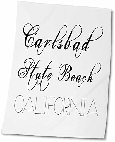 3роуз Carlsbad Стейт Бийч, Калифорния. Декоративен черен текст на бели кърпи (twl-288380-3)