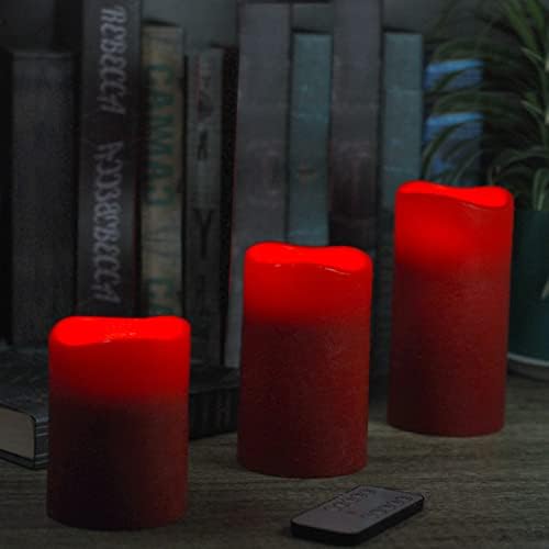 Искрящи Червени Коледни Свещи на колумб, Истински Восъчни Беспламенные Свещи с дистанционно управление и таймер, Набор от 3 блестящо беспламенных