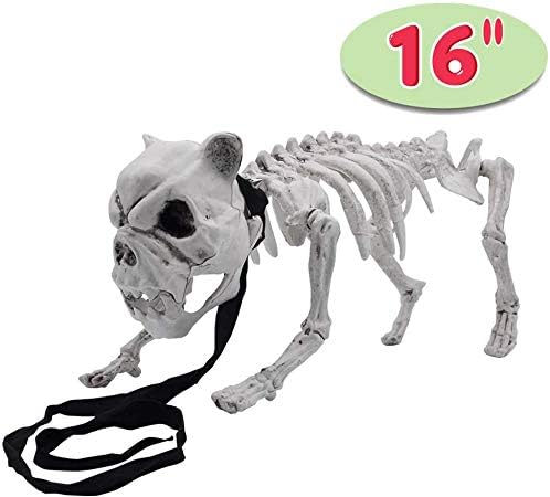 Украса за Хелоуин 16 Скелет кученце Pose-N-Stay Пластмасови костите на кучето с подвижни стави за да представляващи Скелета Подпори за партита на закрито/на открито.