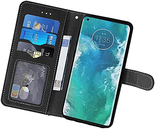 Asuwish е Съвместим с Мото Edge Plus 2020 Чанта-портфейл и Защитно фолио за екран от закалено Стъкло, флип-надолу Капака, Държач за кредитни карти, Чиния, Аксесоари за мобилни