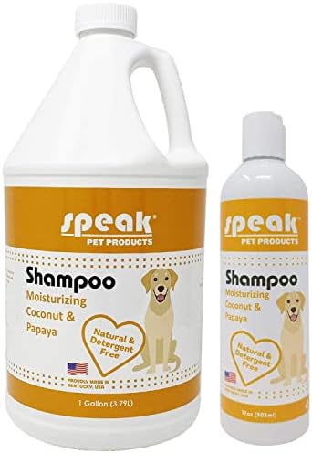 Speak Pet Products Натурален Хидратиращ Шампоан за кучета с кокос и Папая, 1 Галон и бутилка, 17 грама