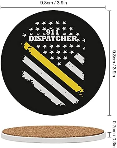 911 Dispatcher Тънка Златна Линия Флаг Абсорбиращи Керамични Поставки за Напитки с Диаметър 3,9 Кръгла Чаша Настолни Постелки С Принтом