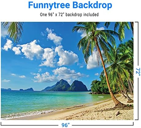 Funnytree 8x6 фута Годишният Тропически Плаж Фон Приморски Остров Палма Фон За Снимки Синьо Море Небето Luau Тематични Украси За Партита