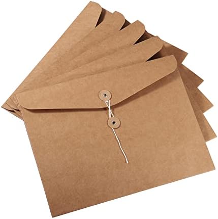 YOKIVE 5 Опаковки, папка-плик съвсем малък, Хартиени Папка Джоб с завязками, Органайзер за Файлове с Размер на Писмо, За Сметки, за Офис (Кафяв, A4)