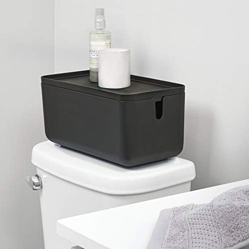 IDesign 29847 Пластмасова кофа за съхранение на тоалетна хартия Cade, не съдържа бисфенол А, с капак, матово черно