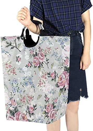 Количка за бельо с Цветя модел Kigai, Голяма Сгъваема Водоустойчив Кошница за дрехи с Дръжки, Преносима Кошница За Съхранение