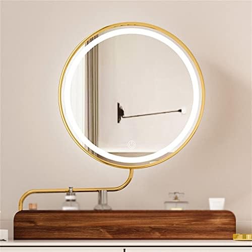 Огледало за тоалетка маса HOUKAI Led Може да се обърне и участък, въртящо се на 360 градуса, Десктоп Огледало за Спалня, настолна Лампа за тоалетна масичка, Огледало