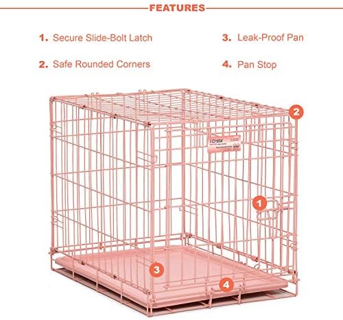 Розова Кутия за кучета, MidWest iCrate 24 Пинк Сгъваема Метална Кутия за Кучета с Разделителна панел, Крака за защита на пода и