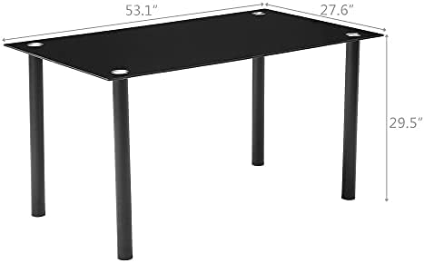 Комплект от столове за маса за хранене MHYFC на 6 Места включва 1 маса за Хранене, изработени от закалено Стъкло + 6 заведения за хранене столове с висока облегалка в Чер