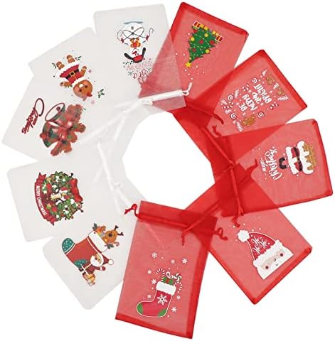 Stratalife 50 бр. Коледни Торбички от Органза 4x6 Инча Окото Чанти на съвсем малък за Коледна Украса, Бонбони, Подарък Украса (Разноцветни)