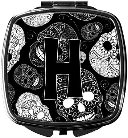 Carolin's Treasures CJ2008-HSCM с буквата H, Ден на мъртвите, Черепа, Черно Компактно Огледало, Декоративни Настилки Огледало за грим