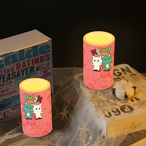 Led Свещ с Принтом Chaqlin Pink Cat Meow, Искрящи Свещи, които променят Цвета, с Таймер, 2 бр. за Украса на Помещенията