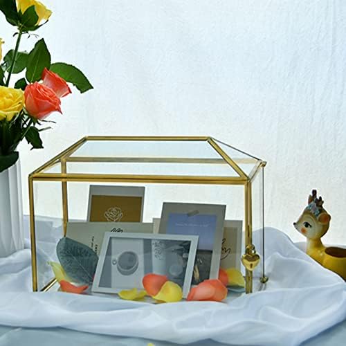 12,6 x 5,9 х 9,0 см Златна Сватба Стъклена Кутия за пощенски картички с ключалка и слот - Сватбен Плик, Държач за картички за прием, Прозрачна