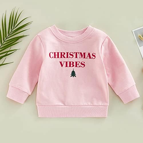 Коледно Облекло За Малки Момичета, Розова Hoody с дълъг ръкав, Пуловер с кръгло деколте, Коледна Риза на Дядо Коледа, Блузи, Зимни Дрехи