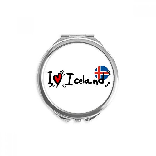 Аз Обичам Исландски Флаг с Надпис Love Heart Илюстрация Ръчно Компактно Огледало Кръгло Джобно Карманное Стъкло