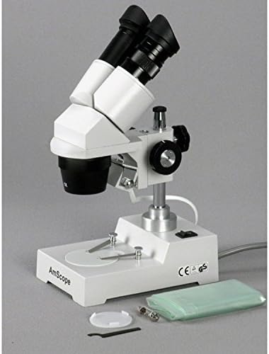 Бинокъла на Стереомикроскоп AmScope SE303-PZ, Окуляры WF10x и WF20x, увеличение 10X/20X/30X/60X, обективи и 3X 1X, Вольфрамовая