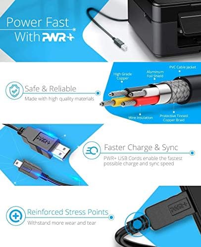 PWR + Удължен USB Кабел за принтер 25 метра 2.0 за HP OfficeJet Envy; Canon Pixma; Epson Workforce, Stylus, Expression Home; Brother; Silhouette Cameo; Високоскоростен кабел за факс комуникация Dell Scanner (7,2 м)