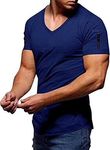 Мъжки Ризи с къс ръкав за мускулите, Модни Еластична Однотонная тениска с V-образно деколте За тренировки, Облегающая Тениска За Бодибилдинг