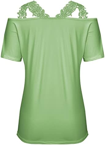 Тениски Дамски 2023 Летни С V-образно деколте Ежедневни Дантелени Възли на една Кука Обикновена Caims начинът, по който Блуза С Къс Ръкав