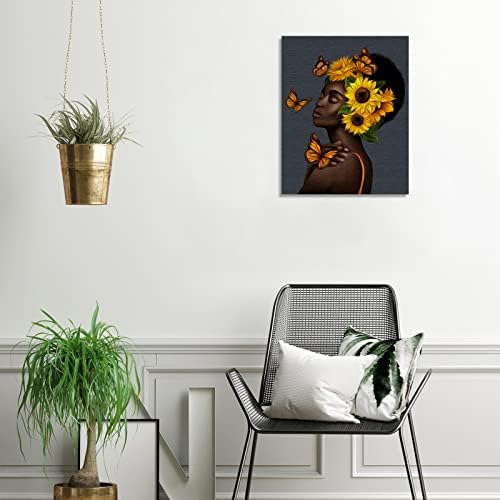 Комплекти за рисуване върху платно, предварително съставен Контурный Платно за рисуване и глътка, Sunflower Lady Paint 8x10 Платно за рисуване Afro Queen, 8 Акрилни цветя, 3 четки, 1 ?