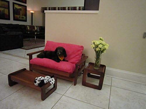 Разтегателен диван за домашни кучета Мек Покрив от Черно Масивно Дърво Със Синьо Покритие-Голям