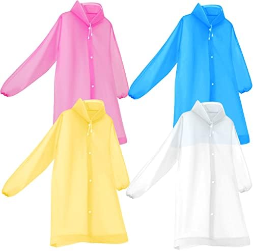За многократна употреба дождевики Maveek за деца, 4 опаковки, 4 цвята, Дъждобран-пончо за момчета и момичета с различни цветове,