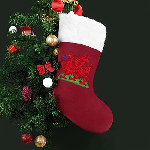 Уелс Флаг с Дракон, Червени Коледни Празници Чорапи, Украса за Дома, Коледна Елха, Висящи Чорапи за Камината