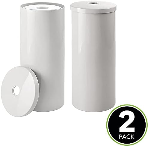 mDesign Пластмасов Органайзер за тоалетна хартия на подови стойка с капак, 3 Ролка за компактно съхранение на хартиени кърпички за баня