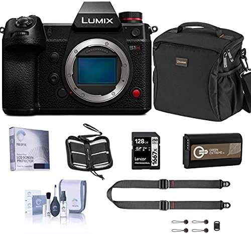Беззеркальный цифров фотоапарат Panasonic Lumix DC-S1H в комплект с SD-карта на 128 GB, футляром за карти, чанта, подвижни каишка