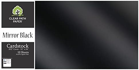 Огледало-Черен картон - 12 x 24 инча - Дебелина 0,012 инча - 10 Листа - Прозрачен Контур хартия