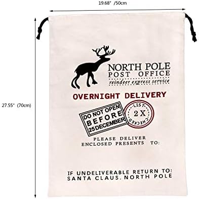 HBlife Персонализирани чанта на Дядо Коледа, коледен подаръчен пакет Голямата чанта на Дядо Коледа от памук с завязками Размер 19,7x27,6 инча (бял)