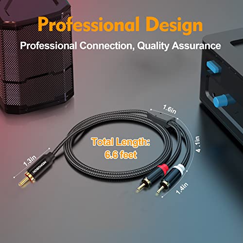 HOSONGIN 2-Pack Сверхпрочный кабел RCA Y-Дърва от 2 броя до 1 щепсела | 6,6 фута (2 метра) | Позлатени 24 K | Hi-Fi Звук | Здрав