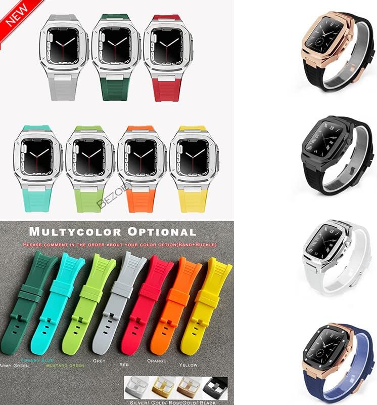 CNHKAU най-Новият каишка за часовник от неръждаема стомана за Apple Watch Band 7 41 мм, 45 мм, от благородни метали, за iWatch Series 6 SE 5 4 3 40 мм 44 мм Комплект модификация Bezel (Цвят: черен-B