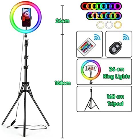 LEPSJGC 10-Инчов RGB Околовръстен Лампа с Дистанционно управление Led Снимков Околовръстен Лампа за Селфи Статив със Стойка