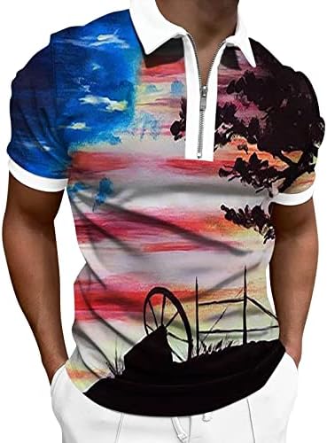Bmisegm Лятна Мъжка Риза Мъжки 3D Дигитален Печат С Ревера на Мълния Риза с Къс Ръкав Ежедневни Модерна Риза Голям и Висок
