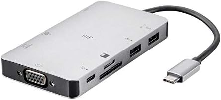 Докинг станция Monoprice USB-C за пътуване - сребриста с HDMI, VGA, Gigabit Ethernet, 2-пристанищен USB 3.0, устройство за четене на SD/microSD,